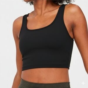 OFFLINE By Aerie Ribbed Square Neck Longline Sports Bra, Black, Size Medium